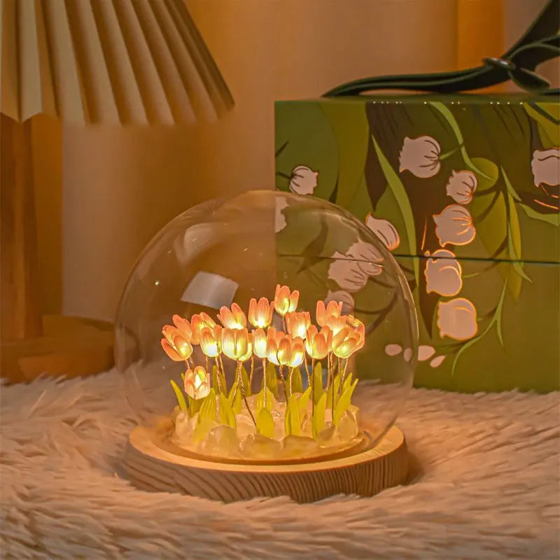 Lámpara de noche con tulipán artificial YOMDID, hecha a mano, lámpara de noche LED para dormitorio, decoración, regalos de cumpleaños y Navidad