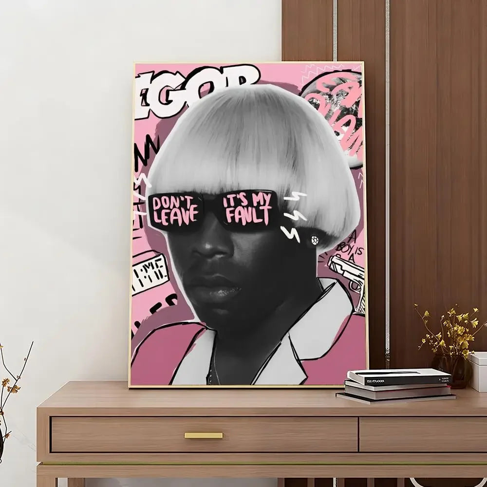 1 póster con impresión retro de Tyler The Creator, cantante y rapero, adhesivo HD resistente al agua para dormitorio, entrada, hogar, sala de estar, decoración de pared