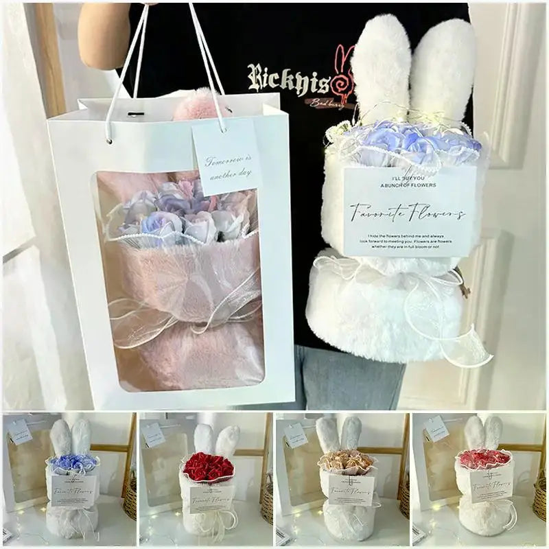 Rabbit Soap Flower Bouquet Valentine's Day Gifts Artificial Flower Bouquet for Party Supplies Bouqet Flowers Home Decoration