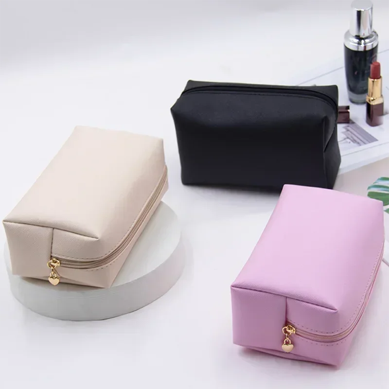 Women Cosmetic Bag Waterproof PU Leather Solid Color Makeup Pouch Travel Portable Wash Toiletry Storage Bag Organizer Purse 2025