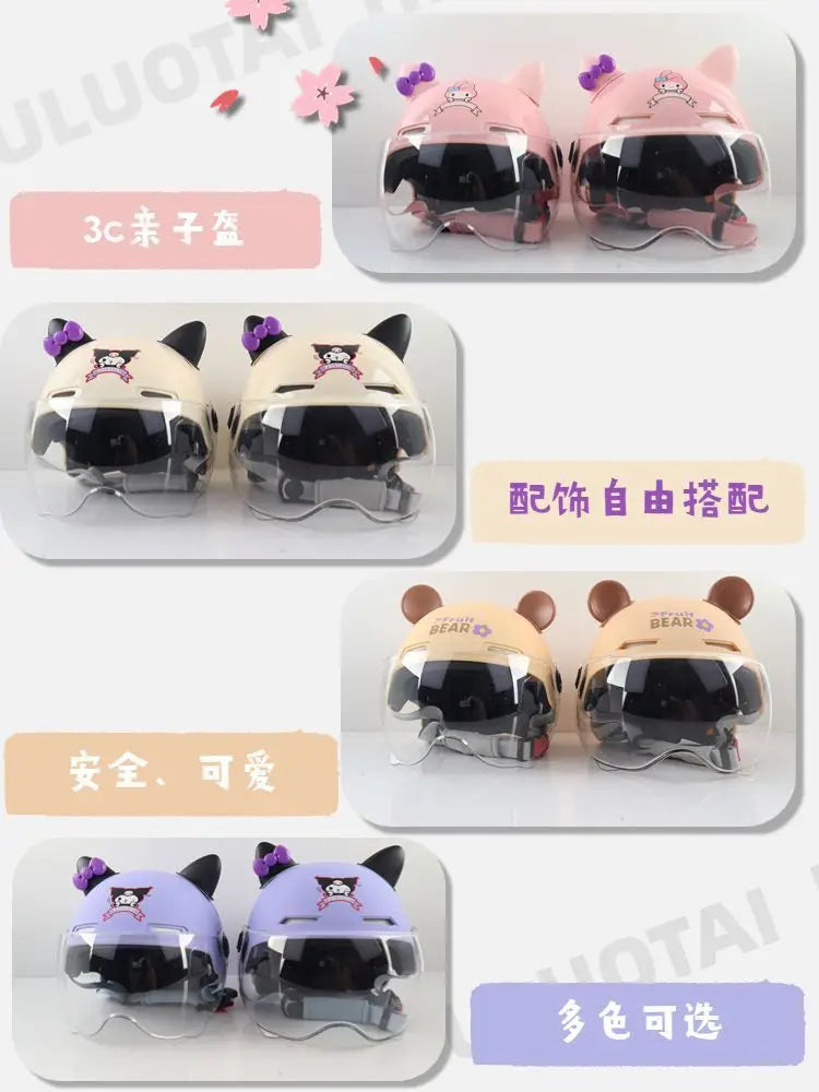 Vintage Cartoon Cute Sanrio Kuromi Helmet Electric Car Women's Summer 3C Certification Half Helmet Cute Children's Adult Helmet