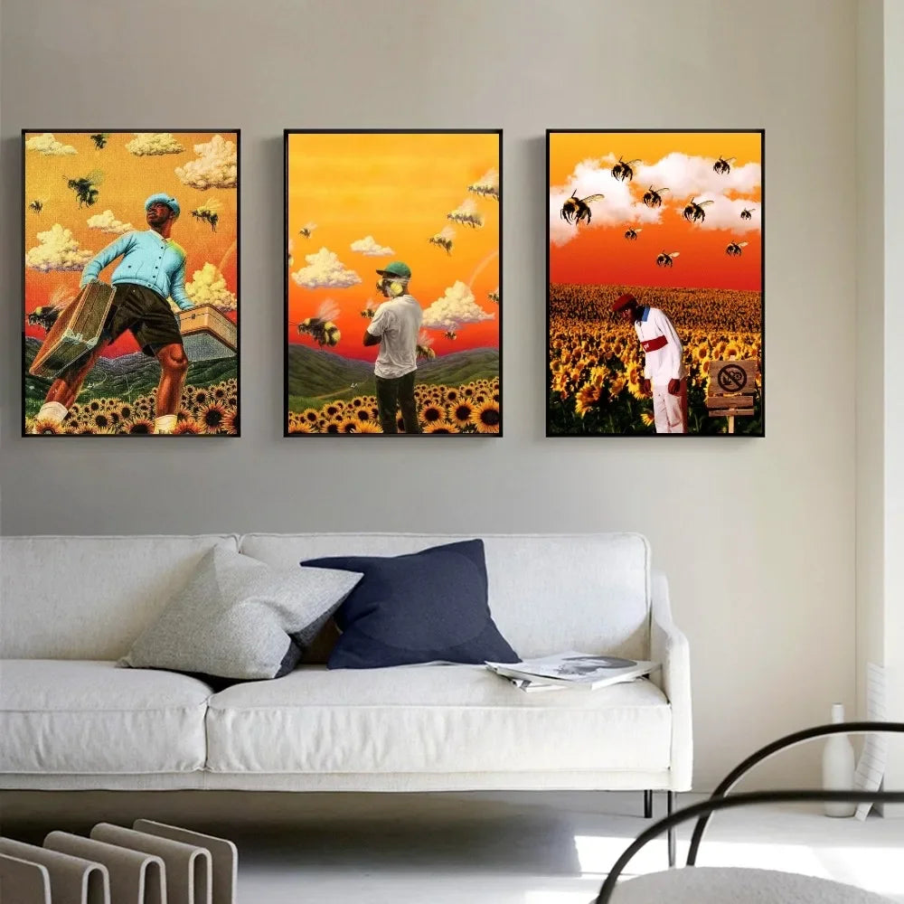 1 póster con impresión retro de Tyler The Creator, cantante y rapero, adhesivo HD resistente al agua para dormitorio, entrada, hogar, sala de estar, decoración de pared