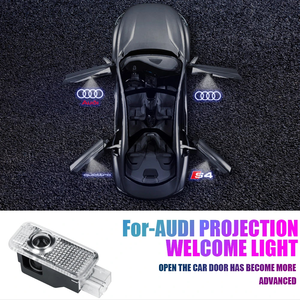 2PCS 3D LED Car Door Welcome Lights Decoration for AUDI SLINE RS S3 S4 S5 S6 QUATTRO A3 Q5 Auto Laser Projector Lamps Accessorie