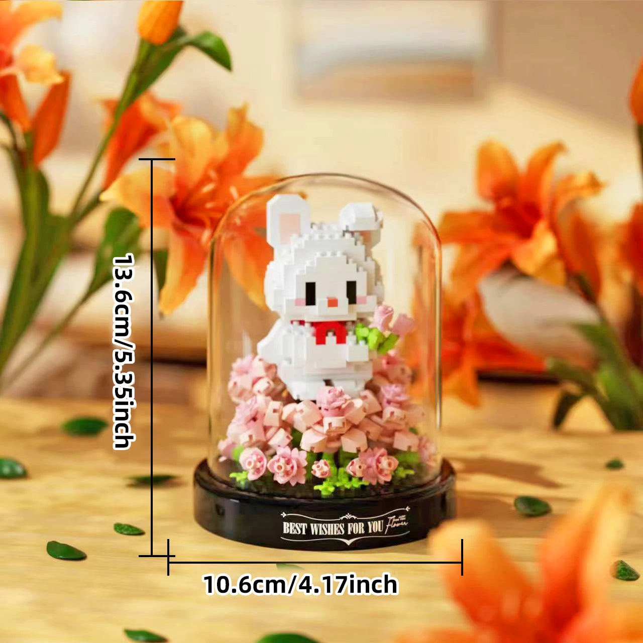 Animal potted plant assembly block with dust cover, sunflower rose flower block, puppy eternal flower assembly ornament toy