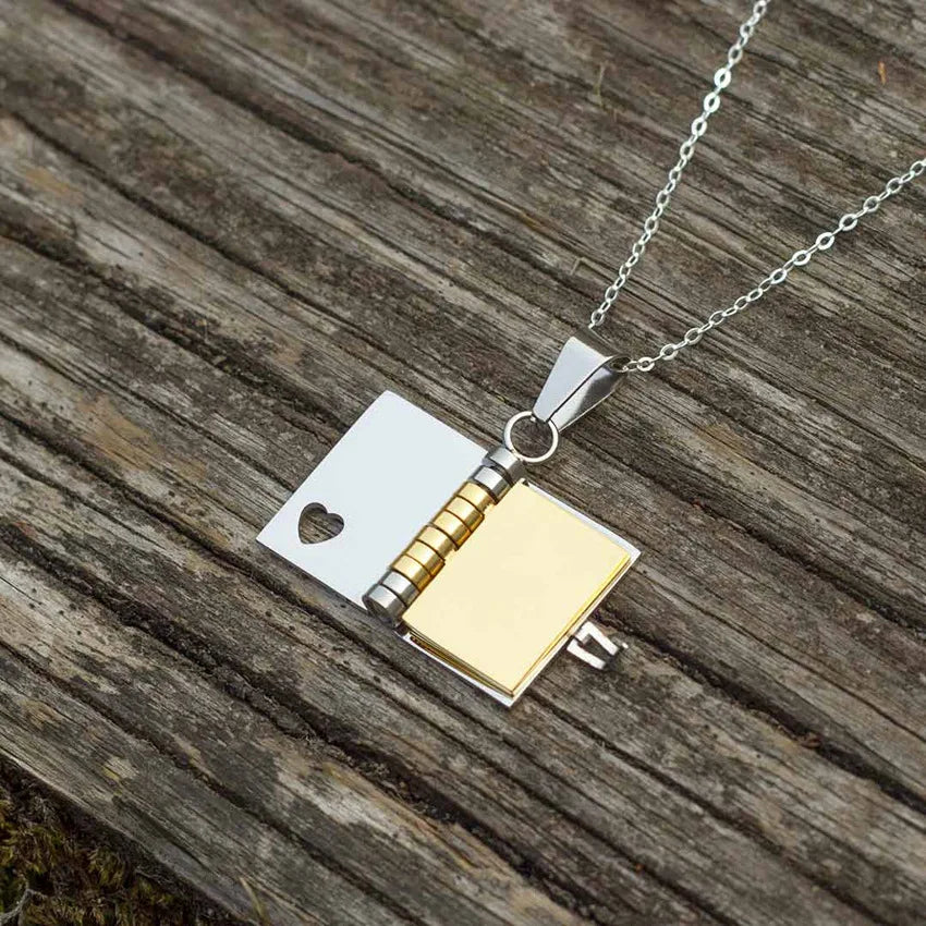 3 Pages Book Custom Name Necklace Openable Love Letter Personalized Text Pendant Unisex Chain Girl Valentine Day Gift waterproof
