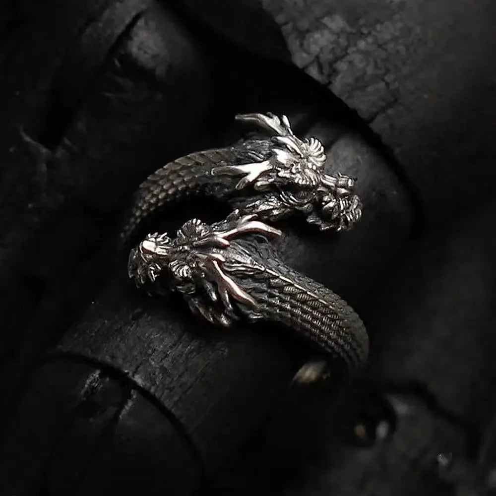 Vintage Double Headed Dragon Rings for Men Women Trend Punk Adjustable Male Ring Hip Hop Charm Accessories New Gifts Wholesale