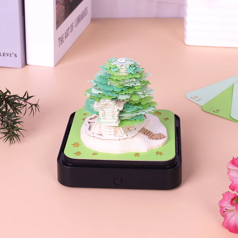 2024 Calendar Memo Pad With LED Lights,Time Piece Calendar,Creative Desk Calendar DIY Paper Carving Art Craft Desktop Decoration