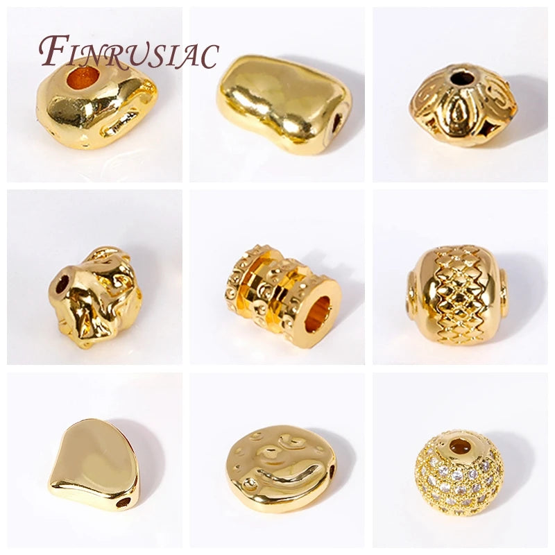 Cuentas espaciadoras irregulares chapadas en oro de 18 quilates, 13 x 4,5 mm, cuentas separadoras redondas de metal de latón para accesorios de joyería y abalorios