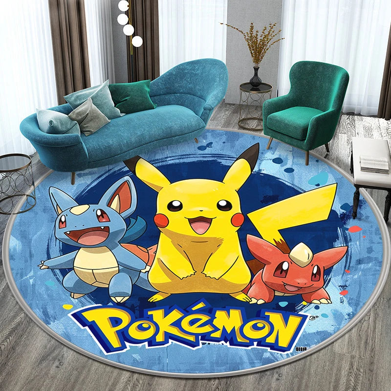 Pokemon Cartoon HD Printed Round Carpet for Living Room Bedroom Rugs Camping Picnic Mats Flannel Anti-Slip Rug Yoga Mat Gift