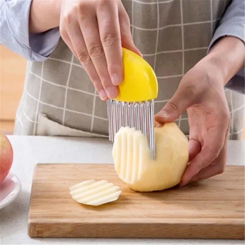 1 pieza de acero inoxidable de mano para cortar patatas fritas, cuchillo para maza, cortador de verduras multifuncional, herramientas de cocina