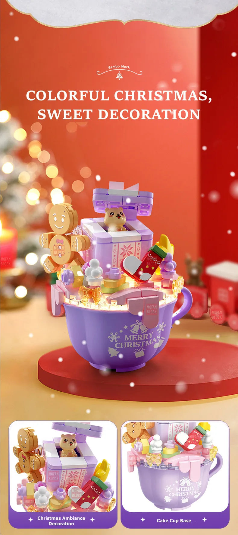 SEMBO Fantasy Christmas Tree Light Music Box Building Blocks MOC Sweet Cake Cup Model Bricks Toys Romantic Gifts for Girlfriend