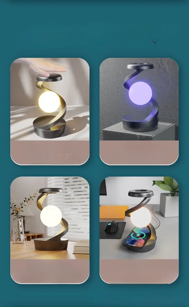 Lámpara de noche con carga inalámbrica para teléfono, luz colgante giratoria para dormitorio, luz ambiental de color, lámpara de noche sencilla, regalo de vacaciones