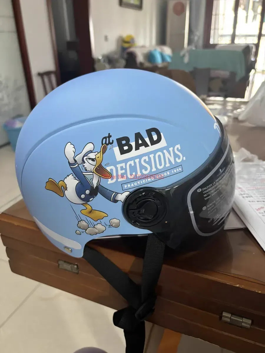 Summer Disney Donald Duck Motorcycle Super Light Open Face Helmet For Children Adult Helmet Safety Protective Helmet Gift Toy