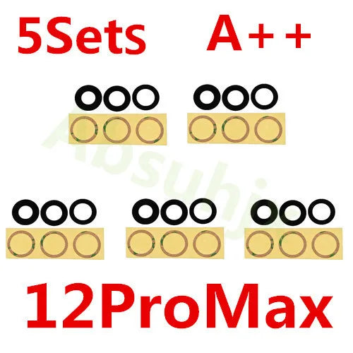 Absuhjx 5sets A++ Back Camera Glass Lens for iPhone 11 12 13 Pro Max 13Mini 14 14Plus X XS XR Rear Cam Holder
