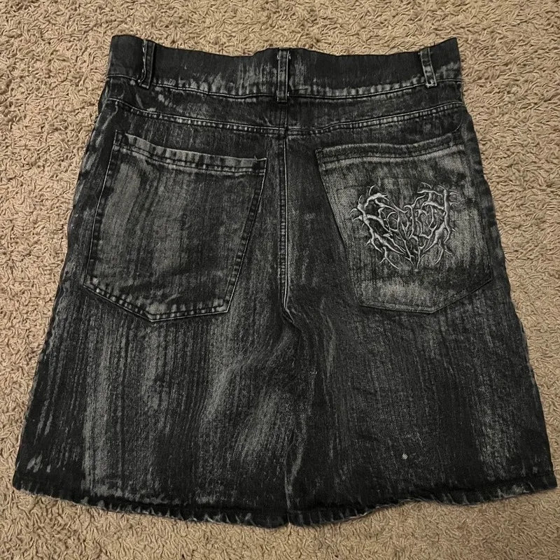 2024 American New Fashion Embroidered Denim Shorts With Oversized Geometric Patterns Women Y2K Harajuku Hip Hop Shorts