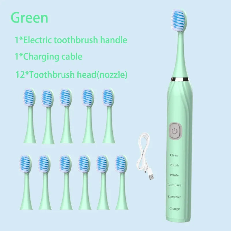 Sonic Electric Toothbrush 5 Mode USB Charger Timer Brush Rechargeable Deep Clean Tooth Brushes Replacement Heads Set For Adults