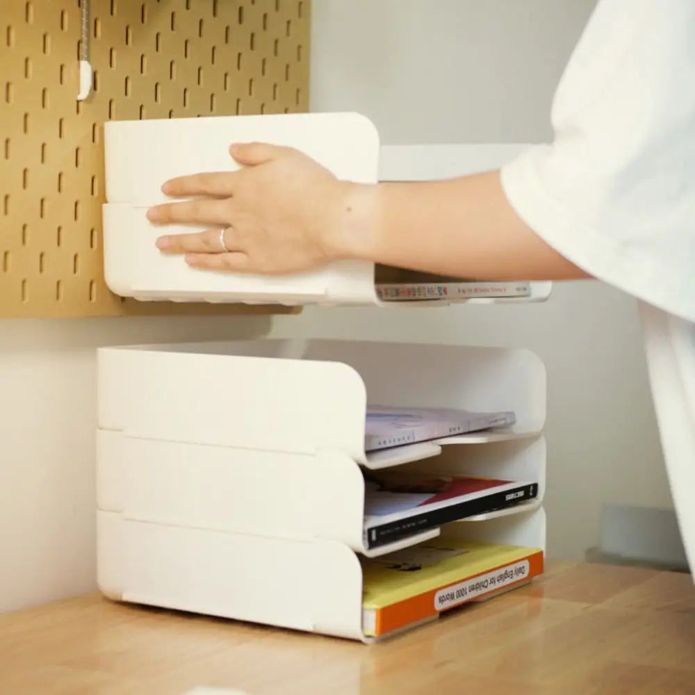 Organisateur de bureau empilable, support de bac à papier, bureau, bureau, fichier, lettre, livre, documents, étagère de classement, support de rangement pour cosmétiques