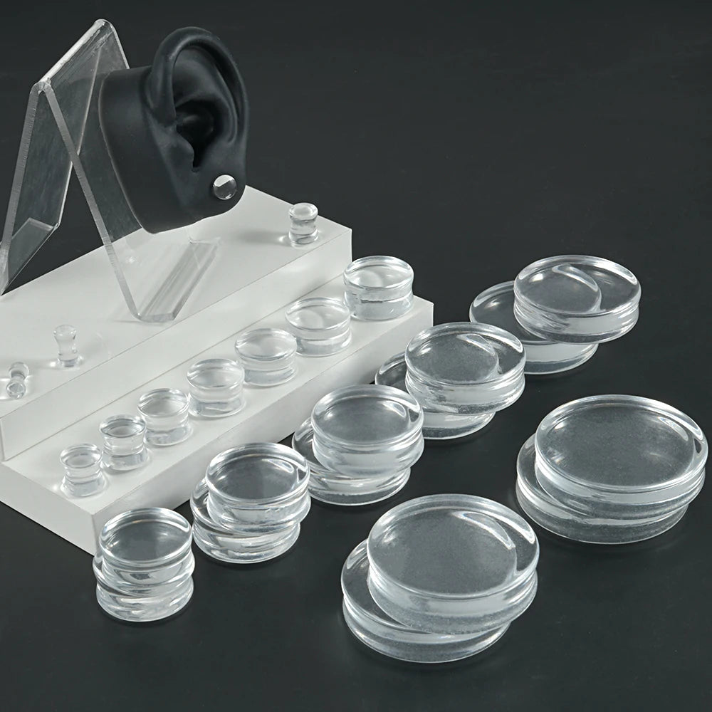 3 Pairs Acrylic Ear Gauge Black&White&Clear Double Flared Saddle Ear Plugs Ear Stretchers Tunnels Expanders Body Jewelry