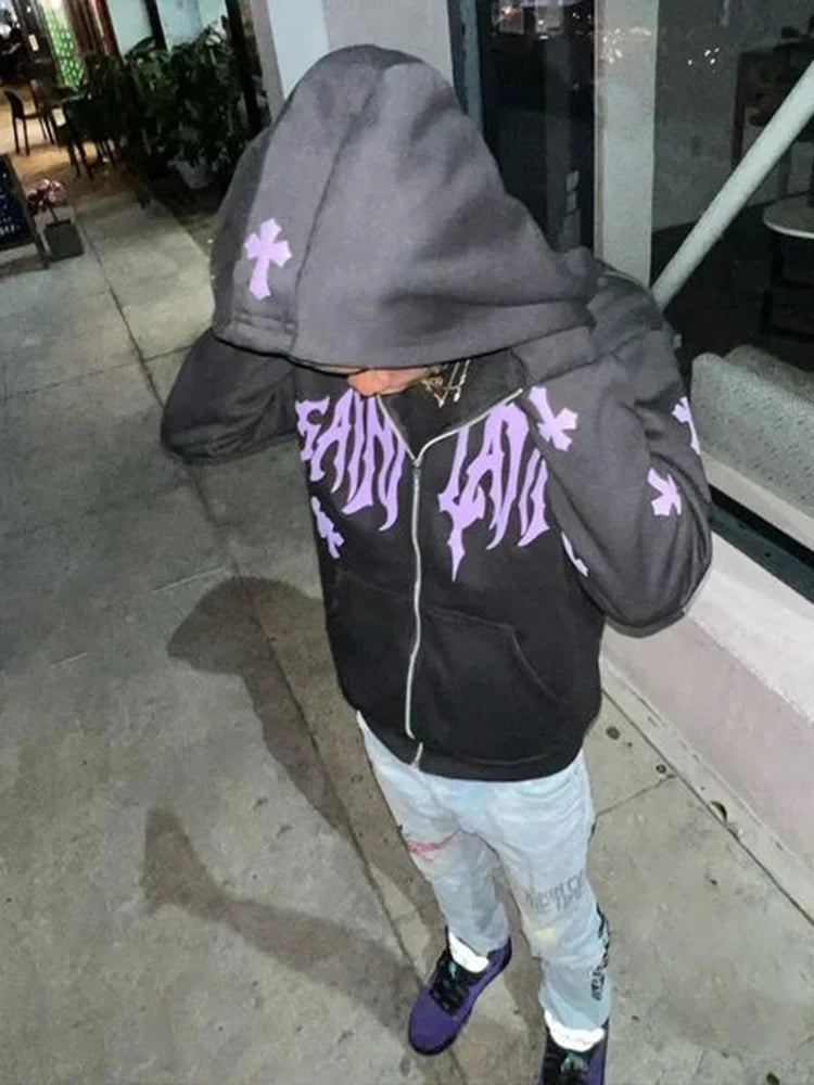 Sudadera con capucha y cremallera con estampado estético de invierno para mujer Y2k, chaqueta para hombre, ropa grunge de gran tamaño, sudadera gótica Harajuku, tops emo
