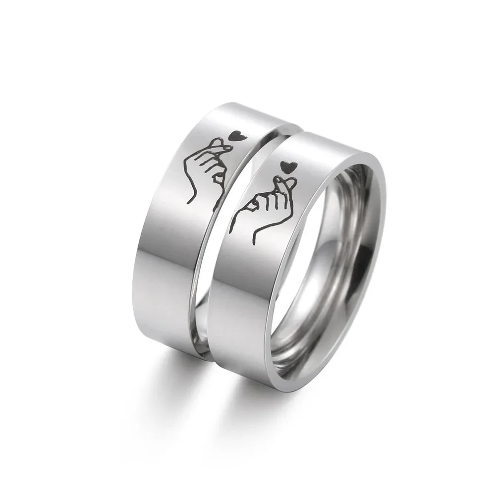 2-piece Fashion Stainless Steel Wedding Ring Silver Color Romatic Design Heart Wedding Couple Valentine's Day Anniversary Gift
