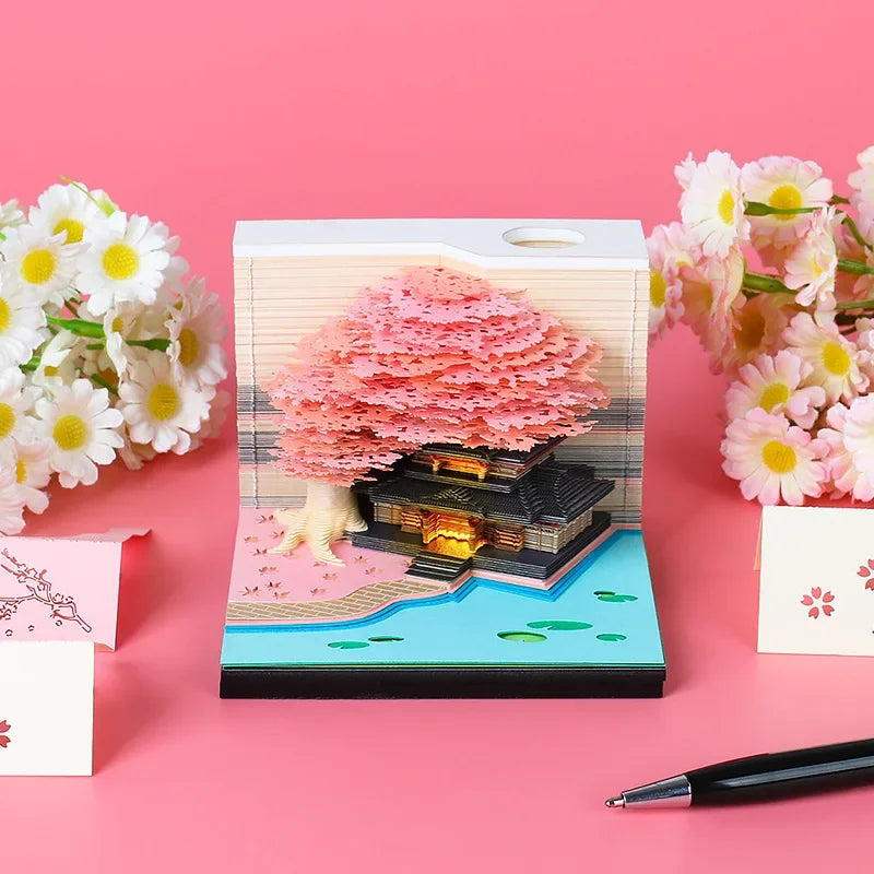 Treehouse 3D Desktop Calendar Sticky Notes Creative Crafts Souvenirs Paper Carvings Post-it Notes New Year Gifts Office Ornament