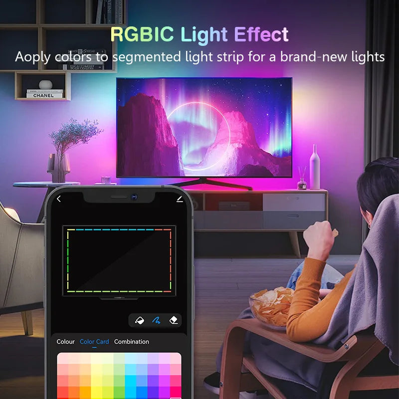 TV LED Backlight with AR Camera Color Gamut Sensor RGBIC Light Music Sync Strip For 55-85 Inch Monitors Light linkage Ambilight