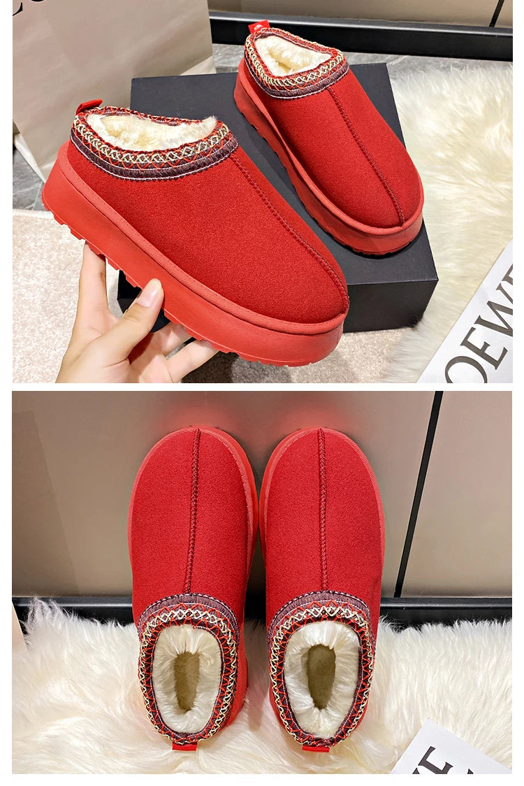 2024 Winter New Snow Boots for Women Cashmere Warm Thick Soles Without Heel-covered Hair Half Slipper Cotton Shoes for Women