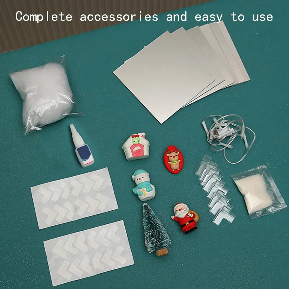 Christmas DIY Decorations Mirror LED Cube Lamp 3D Santa Claus Snowman Tree Christmas Lights DIY Night Light Tabletop Ornament
