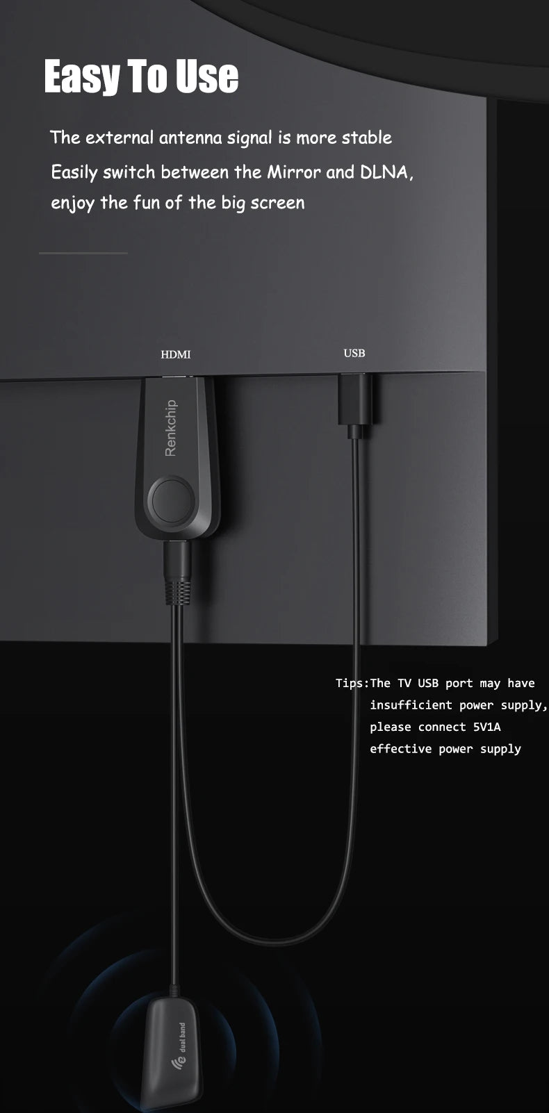 Dongle TV sans fil Wifi 1080P HDTV Projecteur Moniteur Miroir Écran Affichage Récepteur Adaptateur pour IOS Android Streaming Vidéo