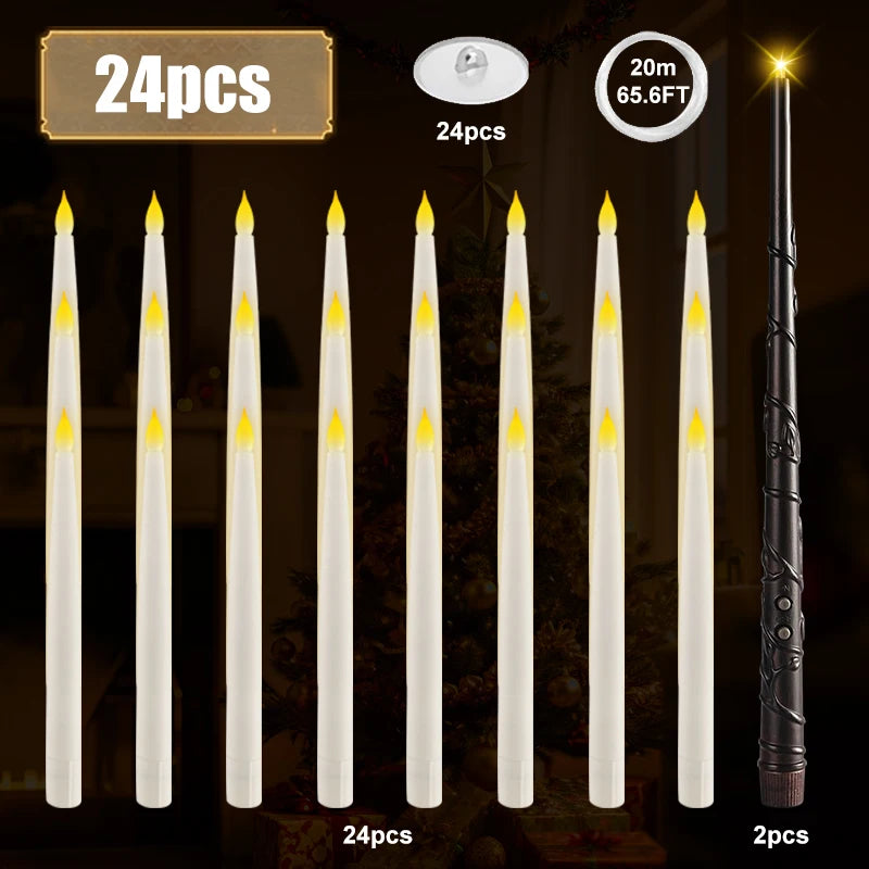 12-240 piezas nuevas velas flotantes sin llama que funcionan con pilas con varita mágica y control remoto, velas colgantes parpadeantes para decoración de bodas o el hogar
