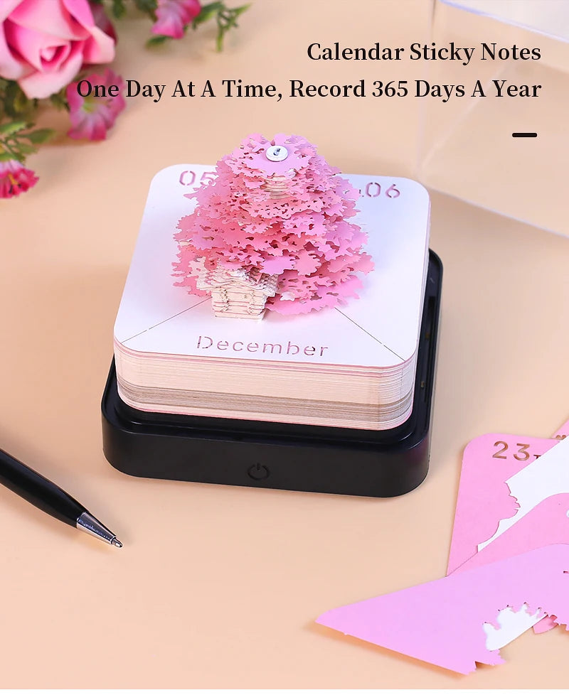 Omoshiroi Block 3D Notepad 2024 Calendar 3D Sakura Tree House Memo Pad Cute Block Notes 3D Sticky Notes Christmas New Years Gift
