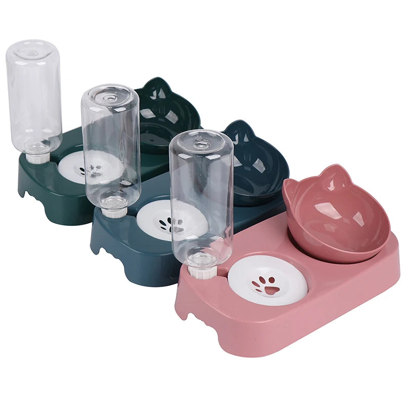 2 in 1 Cat Bowl Water Dispenser Automatic Water Storage Container Pet Feeder