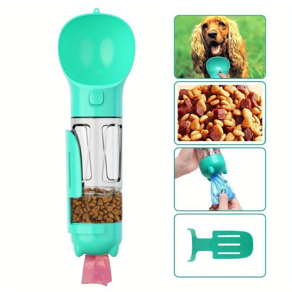 Botella de agua portátil multifunción para perros, comedero para mascotas, cuenco para beber de viaje, dispensador de excrementos, botella de agua para cachorros a prueba de fugas