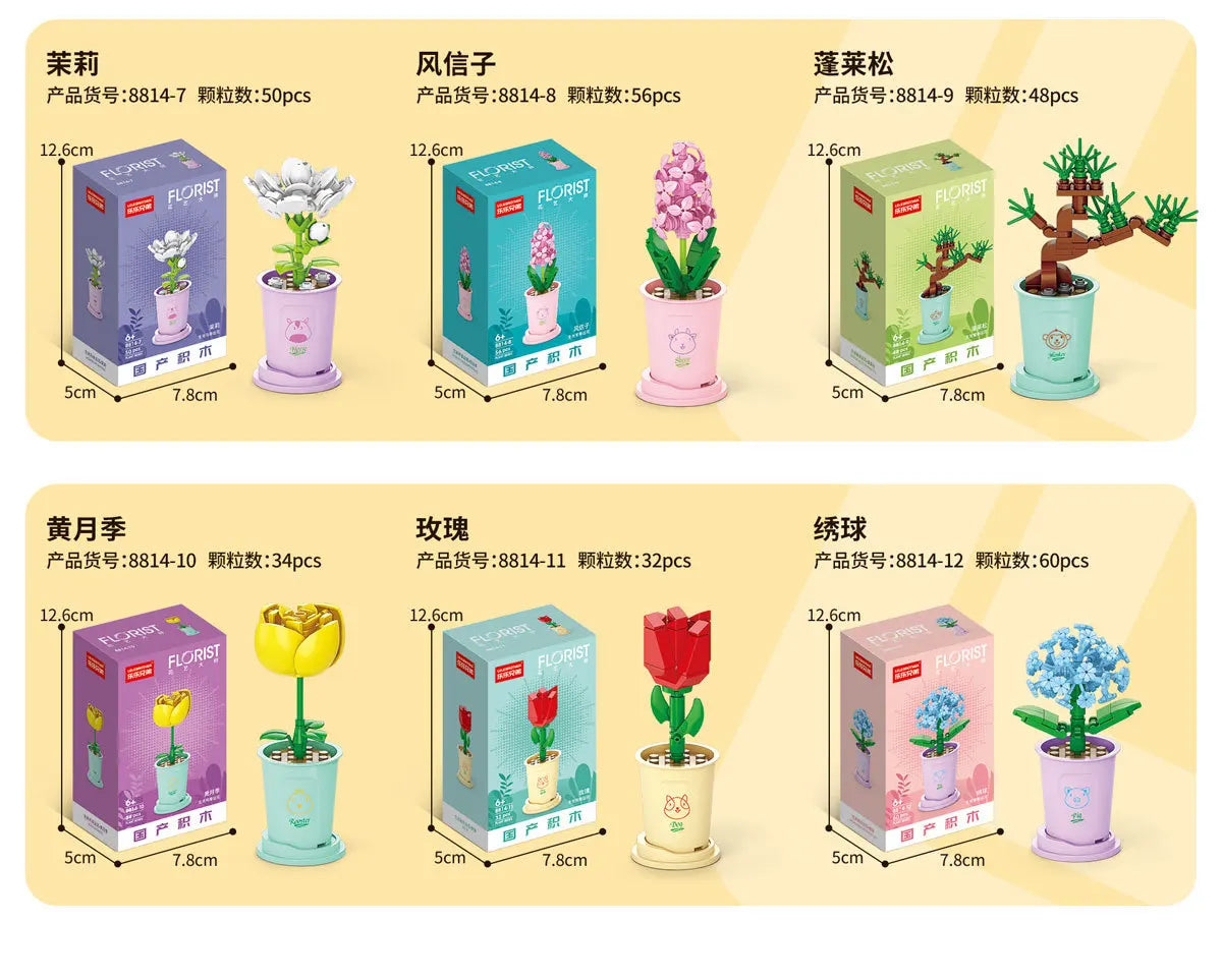 Adults Mini Flower Bouquet Particles Building Blocks for Children Girls 6 to 14 Years Old Assembly Bricks Constructor Set Gifts