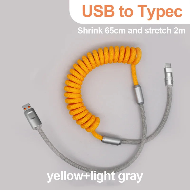 Cable de carga rápida de 120 W, retráctil, de aleación de aluminio, PD, cable de datos USB C para Samsung Galaxy, OPPO, Xiaomi, Huawei, 2 m