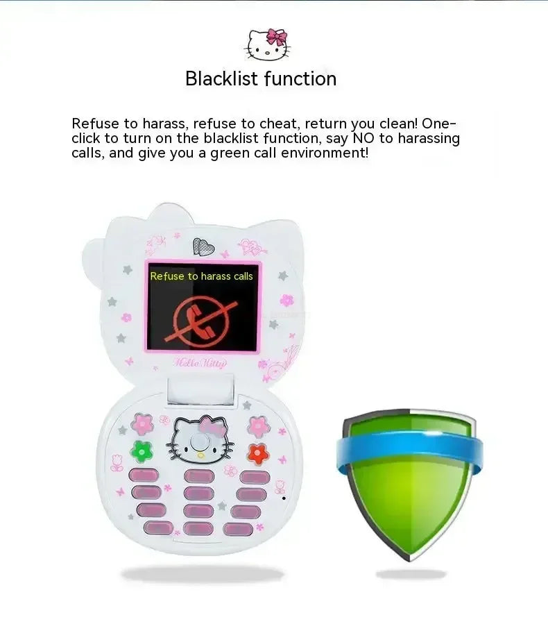 Sanrio Hello Kitty Flip Phone New Cartoon Cute Children White Pink Kawaii Mini Phone Children Birthday Gifts Fashion Model Toys