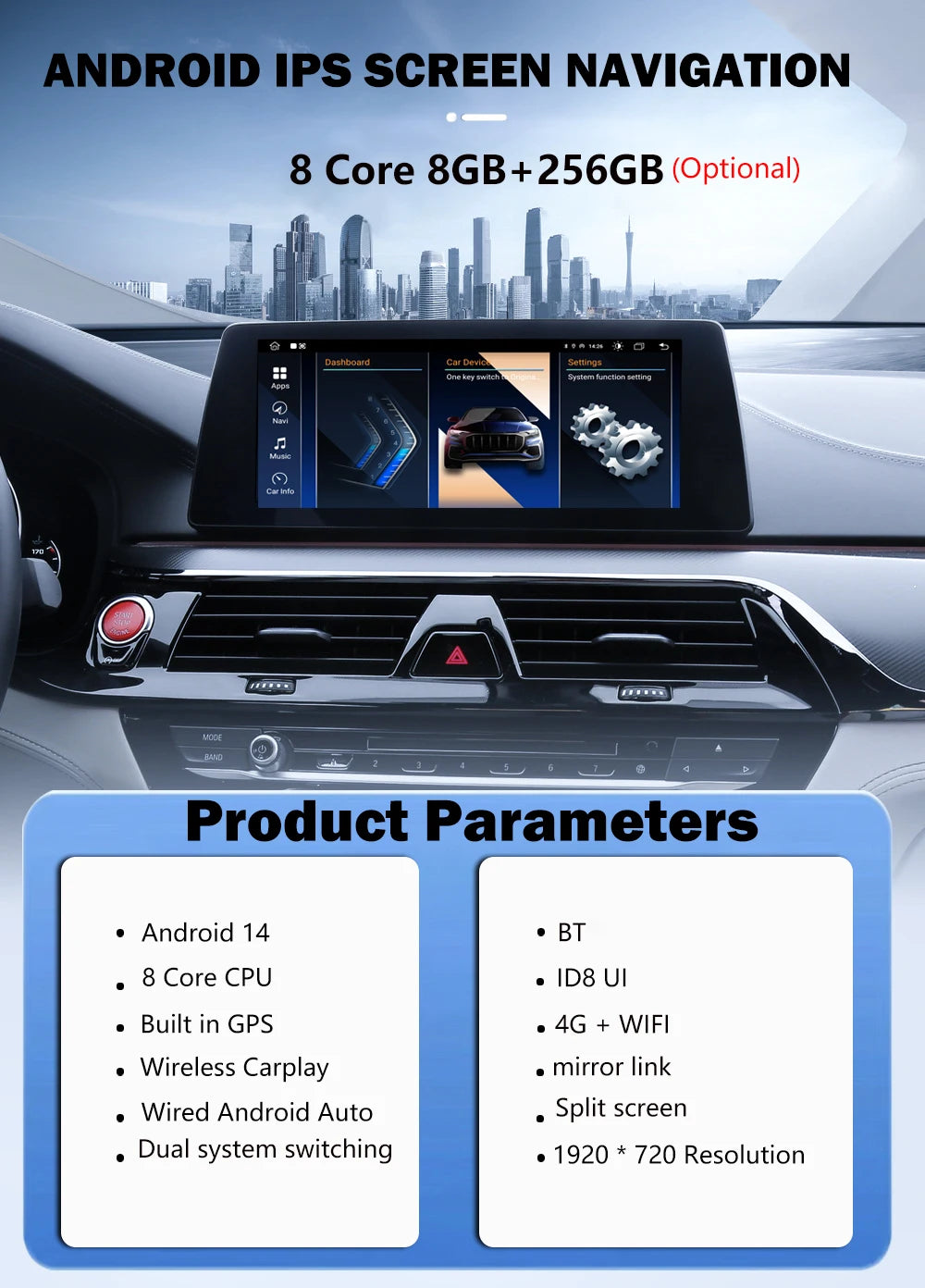 1920*720P Carplay 12,3 pouces Android 14 pour BMW Série 5 F10 F11 2010-2016 CIC NBT Système Auto Radio GPS Navigation Multimédia