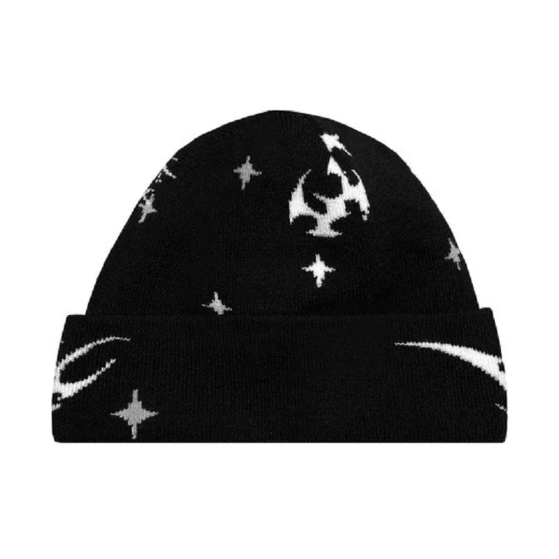 Gorro de punto de lana acrílica con patrón gótico Y2K para mujer, gorro de jacquard a prueba de viento, cálido, estilo hip hop, grunge, informal, para exteriores