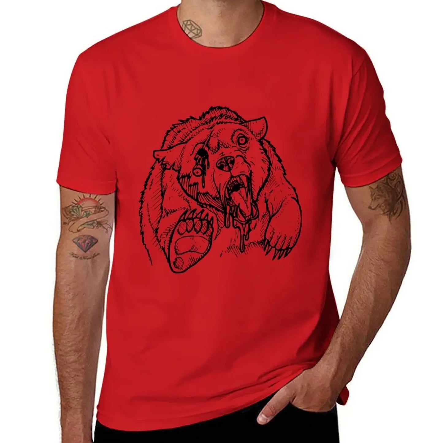 Camiseta de oso zombi, lisa, tallas grandes, camisetas de anime de Fruit of the Loom para hombre
