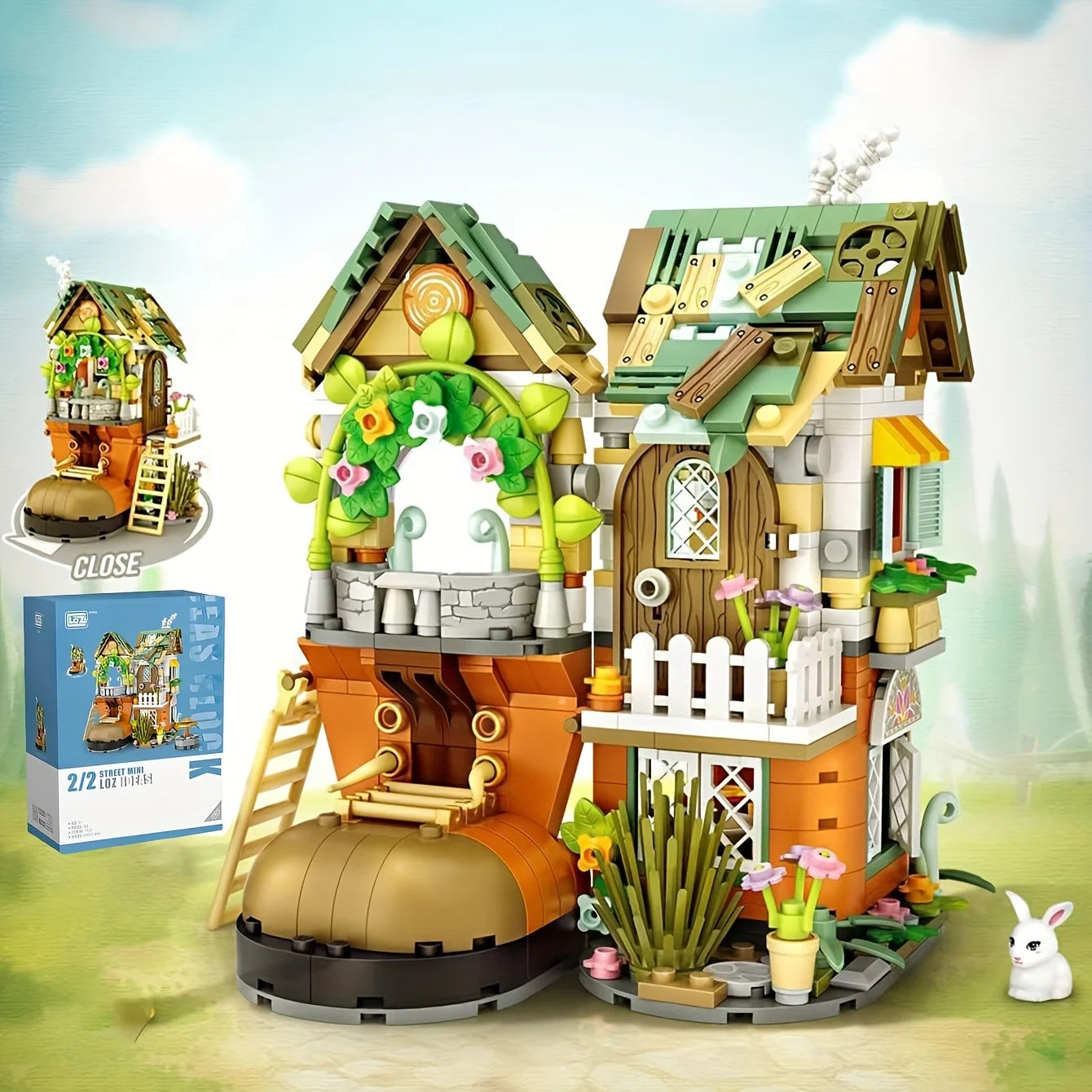 Construcción de cabañas de enanos con forma de zapato, escalera, jardín, minibloques, juguete de construcción para adultos, regalo de Navidad, decoración del hogar