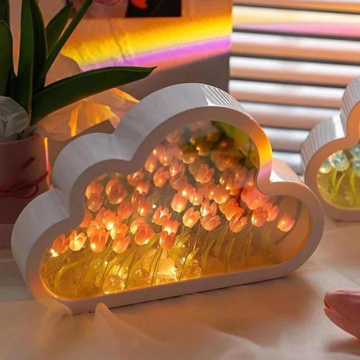 DIY Tulip Flowers LED Night Light Colorful Cloud Shape 20/21LEDs Atmosphere Light USB/Battery Powered Home Christmas Party Decor