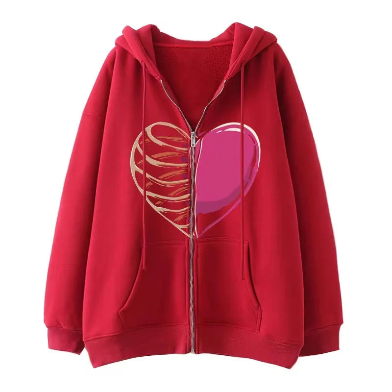American retro street dark skeleton black fashionable loose zipper hooded sweatshirt for men and women Harajuku casual
