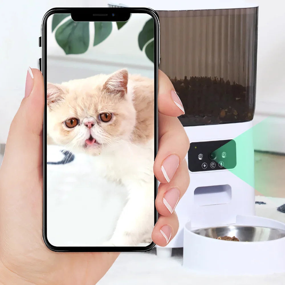 5L Double Bowls Smart Automatic Cat Feeder With Camera Cat Dry Food Video Dispenser Pet Smart Voice Recorder Auto Feeder For Dog