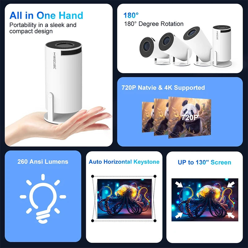 Projector 4K Android 11 HY300 Pro Wifi6 260ANSI Allwinner H713 BT5.0 1080P 1280*720P Video Cinema Outdoor Portable Projetor