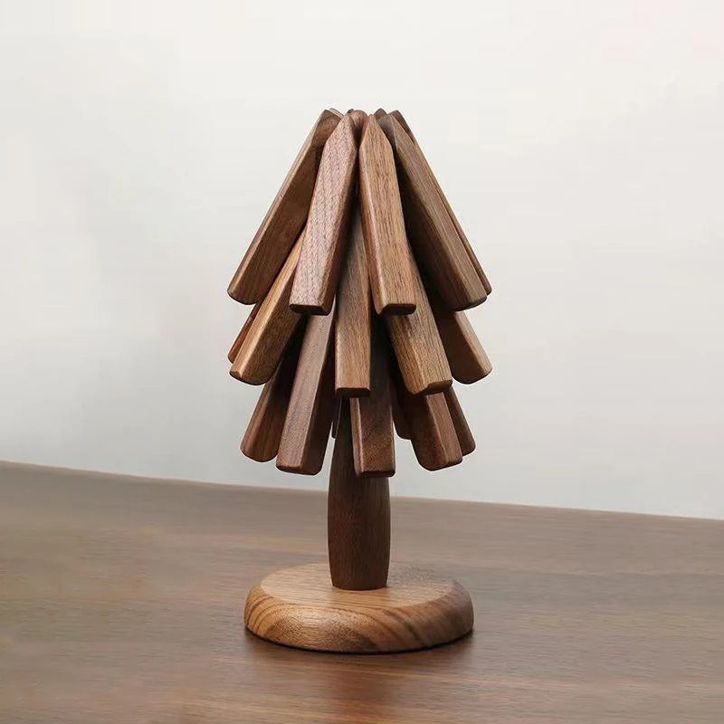 Salvamanteles de madera para platos calientes, almohadilla aislante, juego de salvamanteles con forma de árbol, posavasos para teteras, ollas calientes, regalo de Halloween y Navidad
