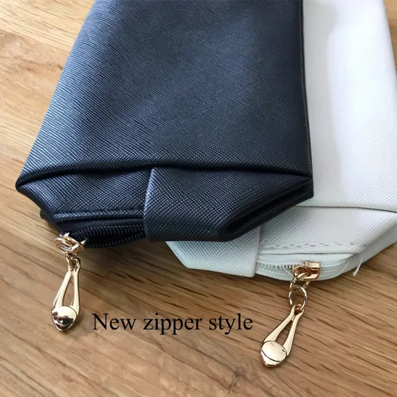 Women Cosmetic Bag Waterproof PU Leather Solid Color Makeup Pouch Travel Portable Wash Toiletry Storage Bag Organizer Purse 2025