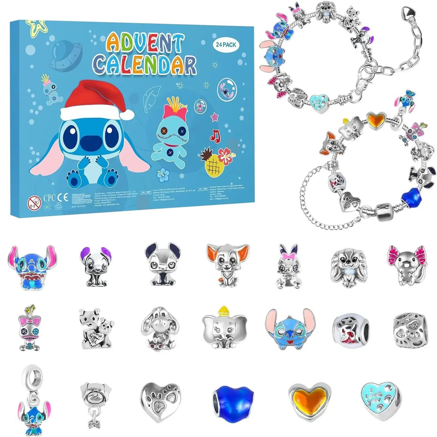2024 Disney Christmas Angel Comes Jewelry Gift Box Anime Stitch Winnie The Pooh Mickey Kawaii DIY Beaded Bracelet Christmas Gift