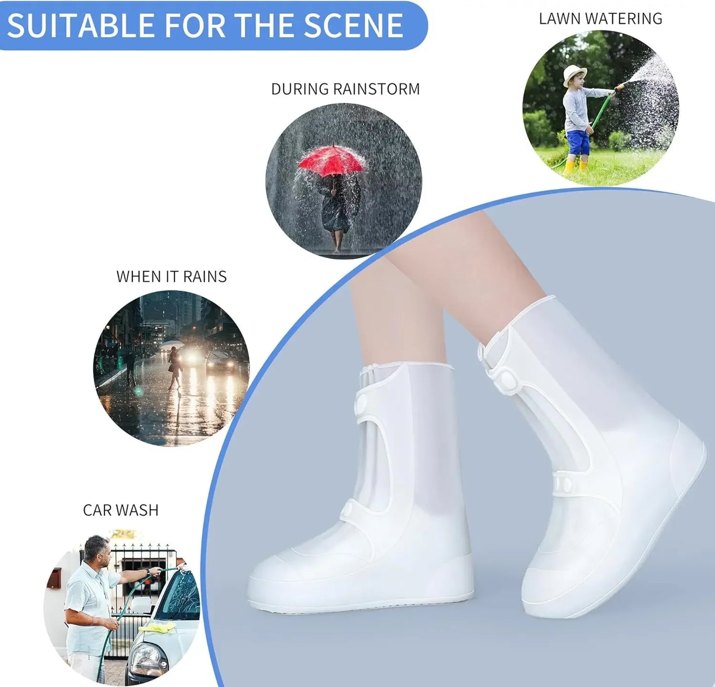 1 funda impermeable de silicona para zapatos, botas de lluvia de caña alta, protector antideslizante para zapatos, calzado grueso reutilizable para exteriores