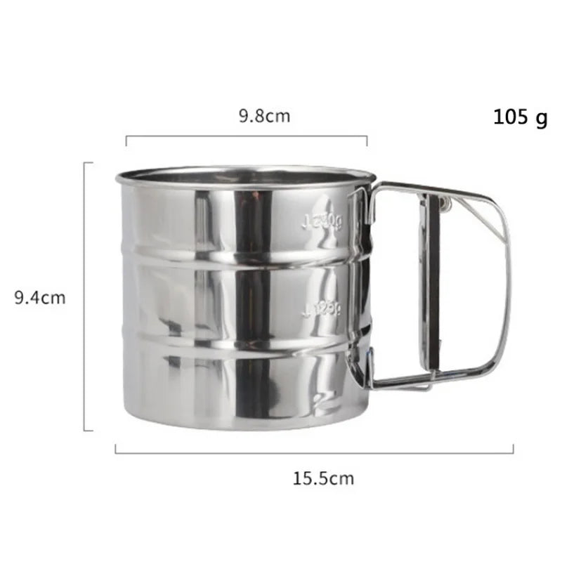 Stainless Steel Flour Sifter Powder Sieve Handheld Flour Sifter Powder Sieve Cup Double-Layer Hand Filter Powder Sieve Hand-Cran