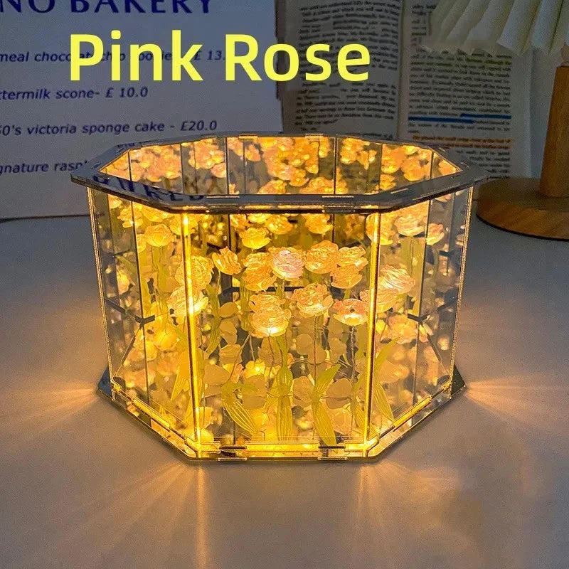 DIY Tulip Night Light Led Decorative Night Lamp Magic Cube Table Lamp and Mirror 2 in 1 for Birthday Gifts and Christmas Present
